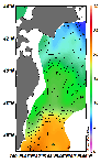 AMSRによる2025年5月19日の房総から道東沖合の海面水温4℃台から23℃台となっている