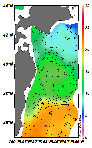 AMSRによる2025年5月20日の房総から道東沖合の海面水温5℃台から21℃台となっている