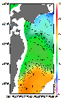 AMSRによる2025年5月23日の房総から道東沖合の海面水温5℃台から22℃台となっている