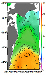 AMSRによる2025年5月24日の房総から道東沖合の海面水温7℃台から22℃台となっている