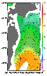 AMSRによる2025年5月25日の房総から道東沖合の海面水温7℃台から21℃台となっている