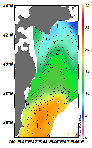 AMSRによる2025年5月26日の房総から道東沖合の海面水温5℃台から21℃台となっている