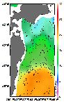 AMSRによる2025年5月27日の房総から道東沖合の海面水温7℃台から21℃台となっている