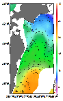 AMSRによる2025年5月28日の房総から道東沖合の海面水温6℃台から22℃台となっている