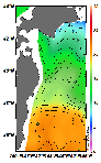 AMSRによる2025年5月30日の房総から道東沖合の海面水温5℃台から22℃台となっている