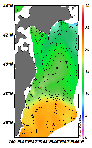 AMSRによる2025年5月31日の房総から道東沖合の海面水温6℃台から22℃台となっている