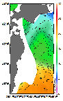 AMSRによる2025年6月1日の房総から道東沖合の海面水温5℃台から22℃台となっている