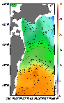AMSRによる2025年6月5日の房総から道東沖合の海面水温6℃台から22℃台となっている