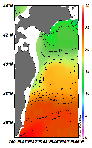 AMSRによる2025年6月22日の房総から道東沖合の海面水温10℃台から25℃台となっている