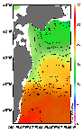 AMSRによる2025年6月23日の房総から道東沖合の海面水温10℃台から24℃台となっている