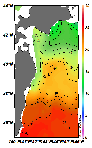 AMSRによる2025年6月25日の房総から道東沖合の海面水温10℃台から25℃台となっている
