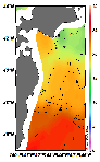 AMSRによる2025年6月26日の房総から道東沖合の海面水温15℃台から24℃台となっている