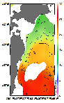 AMSRによる2025年6月27日の房総から道東沖合の海面水温13℃台から25℃台となっている