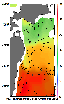 AMSRによる2025年6月28日の房総から道東沖合の海面水温13℃台から25℃台となっている