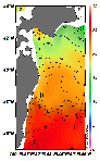 AMSRによる2025年6月30日の房総から道東沖合の海面水温12℃台から26℃台となっている