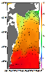 AMSRによる2025年7月4日の房総から道東沖合の海面水温12℃台から27℃台となっている
