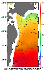 AMSRによる2025年7月5日の房総から道東沖合の海面水温14℃台から28℃台となっている