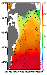 AMSRによる2025年7月6日の房総から道東沖合の海面水温12℃台から27℃台となっている