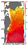 AMSRによる2025年7月9日の房総から道東沖合の海面水温14℃台から28℃台となっている