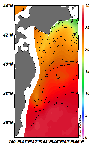 AMSRによる2025年7月10日の房総から道東沖合の海面水温14℃台から27℃台となっている