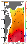AMSRによる2025年7月12日の房総から道東沖合の海面水温14℃台から28℃台となっている