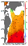 AMSRによる2025年7月15日の房総から道東沖合の海面水温14℃台から27℃台となっている