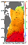AMSRによる2025年7月20日の房総から道東沖合の海面水温13℃台から28℃台となっている