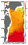 AMSRによる2025年7月21日の房総から道東沖合の海面水温15℃台から27℃台となっている