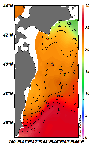 AMSRによる2025年7月22日の房総から道東沖合の海面水温15℃台から28℃台となっている