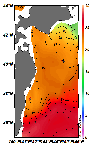 AMSRによる2025年7月23日の房総から道東沖合の海面水温15℃台から28℃台となっている
