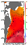AMSRによる2025年7月27日の房総から道東沖合の海面水温16℃台から29℃台となっている