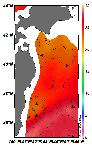 AMSRによる2025年7月28日の房総から道東沖合の海面水温21℃台から29℃台となっている