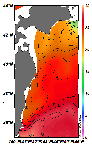 AMSRによる2025年7月29日の房総から道東沖合の海面水温15℃台から29℃台となっている