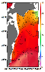 AMSRによる2025年7月31日の房総から道東沖合の海面水温16℃台から29℃台となっている