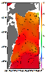 AMSRによる2025年8月3日の房総から道東沖合の海面水温17℃台から28℃台となっている