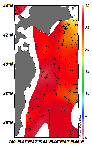 AMSRによる2025年8月4日の房総から道東沖合の海面水温18℃台から27℃台となっている