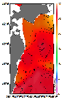 AMSRによる2025年8月5日の房総から道東沖合の海面水温20℃台から28℃台となっている