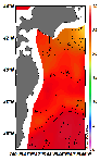 AMSRによる2025年8月6日の房総から道東沖合の海面水温18℃台から27℃台となっている