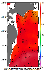 AMSRによる2025年8月12日の房総から道東沖合の海面水温21℃台から28℃台となっている