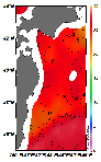 AMSRによる2025年8月13日の房総から道東沖合の海面水温22℃台から27℃台となっている