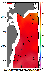 AMSRによる2025年8月15日の房総から道東沖合の海面水温20℃台から28℃台となっている