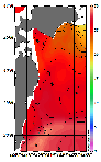 AMSRによる2025年8月19日の房総から道東沖合の海面水温19℃台から29℃台となっている