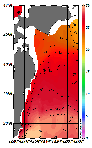AMSRによる8月23日の房総から道東沖合の海面水温19℃台から30℃台となっている