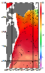 AMSRによる2025年8月25日の房総から道東沖合の海面水温16℃台から29℃台となっている