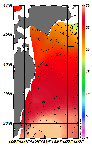 AMSRによる2025年8月26日の房総から道東沖合の海面水温16℃台から30℃台となっている