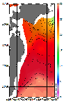 AMSRによる2025年8月29日の房総から道東沖合の海面水温16℃台から29℃台となっている