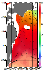 AMSRによる2025年8月30日の房総から道東沖合の海面水温15℃台から30℃台となっている