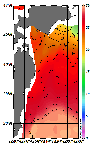AMSRによる2025年8月31日の房総から道東沖合の海面水温15℃台から29℃台となっている