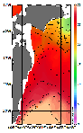 AMSRによる2025年9月1日の房総から道東沖合の海面水温15℃台から30℃台となっている