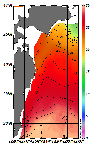 AMSRによる2025年9月2日の房総から道東沖合の海面水温15℃台から30℃台となっている